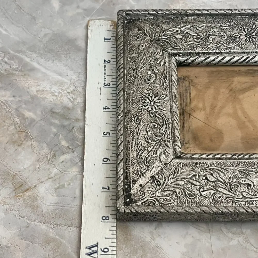 Silver Tone MCM Style Ornate Picture Frame Fits 5.5" x 3.5" Photos - Picture 12 of 14
